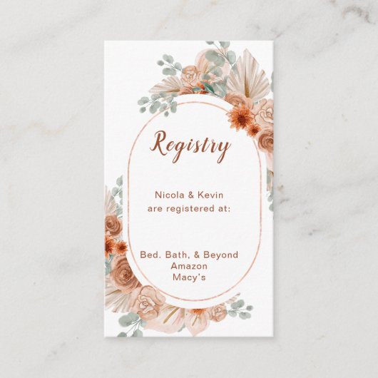 ボーホー テラコッタ パンパス グラス レジストリ エンクロージャーカード (正面)