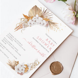 ボーホー テラコッタ フラワーチック ウォーターカラー ベビーシャワー 招待状