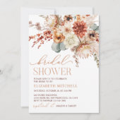 ボーホー テラコッタ フラワー 秋のブライダル シャワー 招待状 (正面)