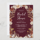 ボーホー テラコッタ ワイルドフラワー バーガンディー ブライダルシャワー 招待状 (正面)