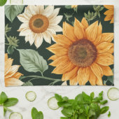 ボーホー テラコッタ ヴィンテージ ヒマワリ柄 キッチンタオル (折り畳み)