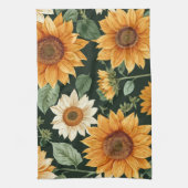 ボーホー テラコッタ ヴィンテージ ヒマワリ柄 キッチンタオル (縦)