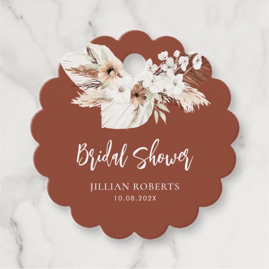 ボーホー テラコッタ 白い花 ブライダル シャワー フェイバー フェイバータグ (正面)