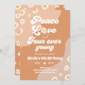ボーホー デイジー 4歳 誕生日 ピース ラブ フォーエバー ヤング 招待状 (正面/裏面)