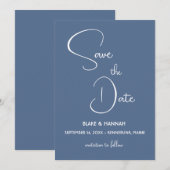 ボーホー デザート ダスティーブルー ミニマリスト Save the Date 招待状 (正面/裏面)