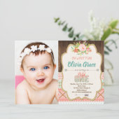 ボーホー トライバル ワイルドガール 1歳の誕生日 フォト 招待状 (スタンド正面)