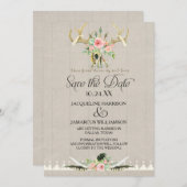 ボーホー トライバル 鹿の角 羽根 アート Save the Date 招待状 (正面/裏面)