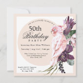 ボーホー トロピカル ピンク パロット フローラル 50歳の誕生日 招待状 (正面)