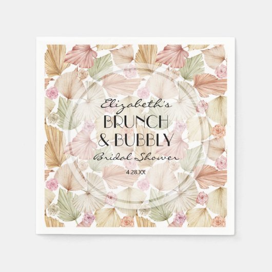 ボーホー ドライリーフとフラワーのブライダルシャワー スタンダードカクテルナプキン (正面)