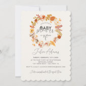 ボーホー ドライ ルスティック フローラル オータム フォールズ ベイビー シャワー 招待状 (正面)