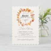 ボーホー ドライ ルスティック フローラル オータム フォールズ ベイビー シャワー 招待状 (スタンド正面)