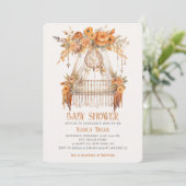 ボーホー ドリームキャッチャー フラワガール コット 赤ちゃんのシャワー 招待状 (スタンド正面)