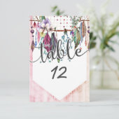 ボーホー ドリームキャッチャー & 羽根 ウェディング テーブル ナンバー 招待状 (スタンド正面)