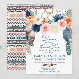 ボーホー ドリームキャッチャー 青い 赤ちゃん歓迎会 招待状