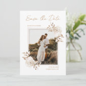 ボーホー ニュートラル ウォーターカラー フラワー セーブ・ザ・デート 招待状 (スタンド正面)