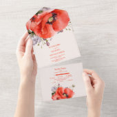 ボーホー ニュートラル ウォーターカラー ポピー ウェディング オールインワン招待状 (貼ってはがせる)