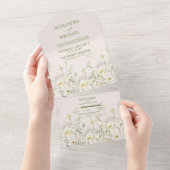 ボーホー ニュートラル ホワイト ウォーターカラー ワイルドフラワー ウェディング オールインワン招待状 (貼ってはがせる)