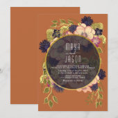 ボーホー ネイビーブルーとテラコッタのウェディング招待状 招待状 (正面/裏面)