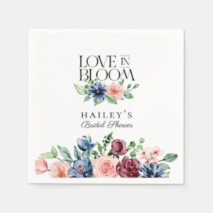 ボーホー ネイビー ピンク フラワーラブ イン ブルーム ブライダルシャワー スタンダードカクテルナプキン