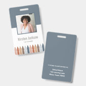 ボーホー ネイビー 教師 名札 写真 ID バッジ (正面&裏面)