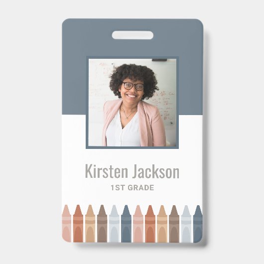 ボーホー ネイビー 教師 名札 写真 ID バッジ (正面)