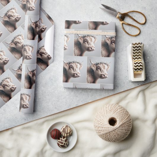 ボーホー ハイランドコー ベイビーズブレス クラウン ラッピングペーパー (クラフト)