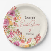 ボーホー ハンドペイント ウォーターカラー フラワー ブライダル シャワー ペーパープレート (正面)