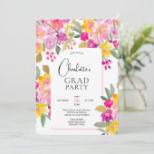 ボーホー ハンドペイント ボーホー フラワ ３枚写真 卒業 招待状 (スタンド正面)