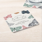 ボーホー バタフライ ブライダル シャワー バーワーア  - 花嫁のための スクエアペーパーコースター (アングル)