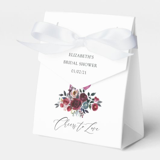 ボーホー バーガンディーとネイビーのワインチェック ブライズシャワー フェイバーボックス (正面サイド)