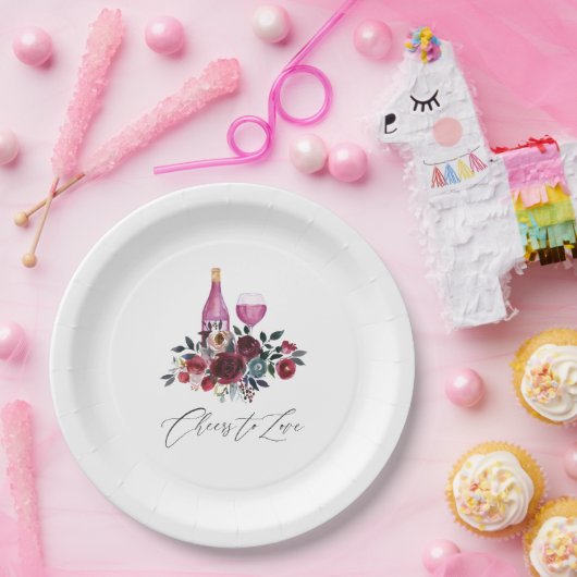 ボーホー バーガンディーとネイビーのワイン テイスティング ブライダル シャワー ペーパープレート (パーティー)