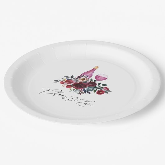 ボーホー バーガンディーとネイビーのワイン テイスティング ブライダル シャワー ペーパープレート (アングル)