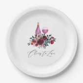 ボーホー バーガンディーとネイビーのワイン テイスティング ブライダル シャワー ペーパープレート (正面)