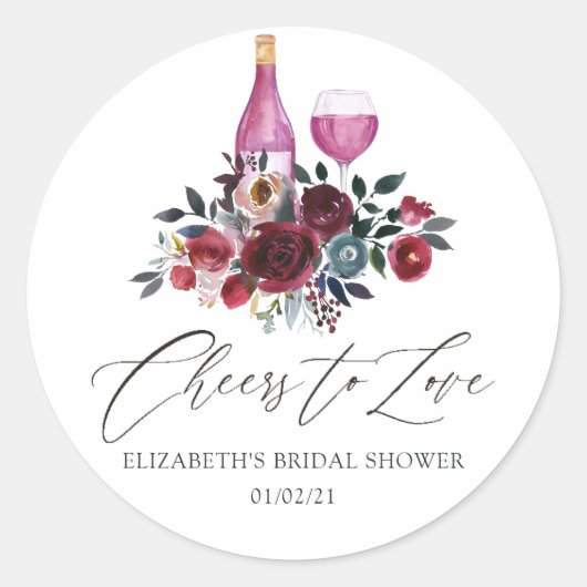 ボーホー バーガンディーとネイビー ワイン テイスティング ブライダル シャワー ラウンドシール (正面)