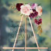 ボーホー バーガンディーとピーチの花 秋のブライダルシャワー アクリルサイン (ニュートラル)