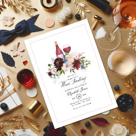 ボーホー バーガンディー ブラッシュ ダスティーブルー ワイン ブライズメイド 招待状