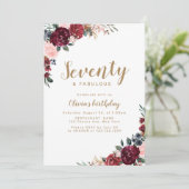 ボーホー バーガンディー 水彩 花 70歳の誕生日 招待状 (スタンド正面)