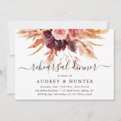 ボーホー バーガンディ テラコッタ フラワーズ リハーサル ディナー 招待状 (正面)