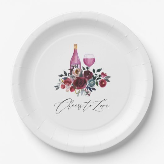 ボーホー バーガンディ ネイビー ワイン テイスティング ブライダル シャワー ペーパープレート (正面)