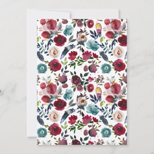 ボーホー バーガンディ ネイビー ワイン テイスティング ブライダル ビンゴ 招待状 (裏面)