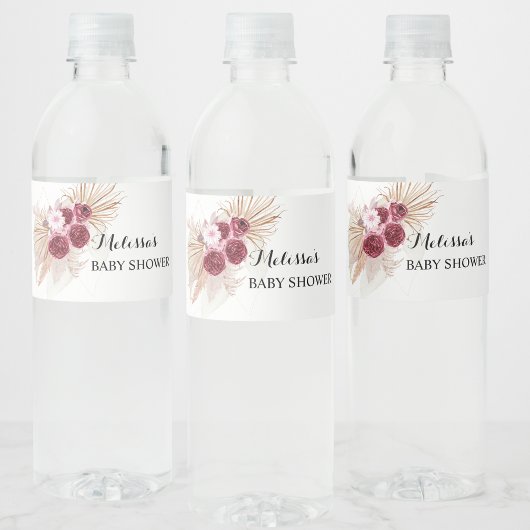 ボーホー バーガンディ パンパス グラス ペットボトルラベル