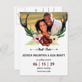 ボーホー バーガンディ フラワー ハント終了 保存日付 案内ポストカード (正面/裏面)