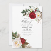 ボーホー バーガンディ - マルサラ フラワー ウェディング フォト 招待状 (正面)