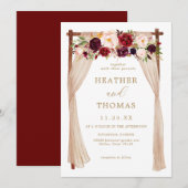 ボーホー バーガンディ マーサラ フラワーのウェディング 招待状 (正面/裏面)