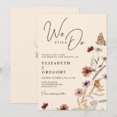ボーホー バーガンディ ワイルドフラワー 私たちはまだ誓う 更新式 招待状 (正面/裏面)