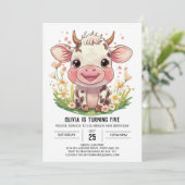 ボーホー バーンヤード ピンク ウシ バースデー 招待状 (スタンド正面)