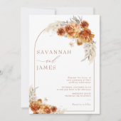 ボーホー バーン オレンジ フラワー アーチ ウェディング 招待状 (正面)