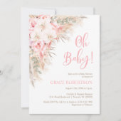 ボーホー パンパス オーキッド ピオニー 女の子 オー ベイビー シャワー 招待状 (正面)