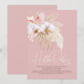 ボーホー パンパス グラスとトロピカル フラワーのベビー シャワー 招待状 (正面/裏面)