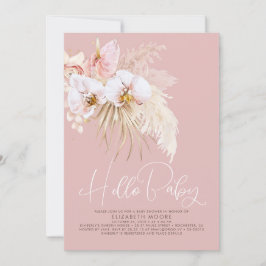 ボーホー パンパス グラスとトロピカル フラワーのベビー シャワー 招待状